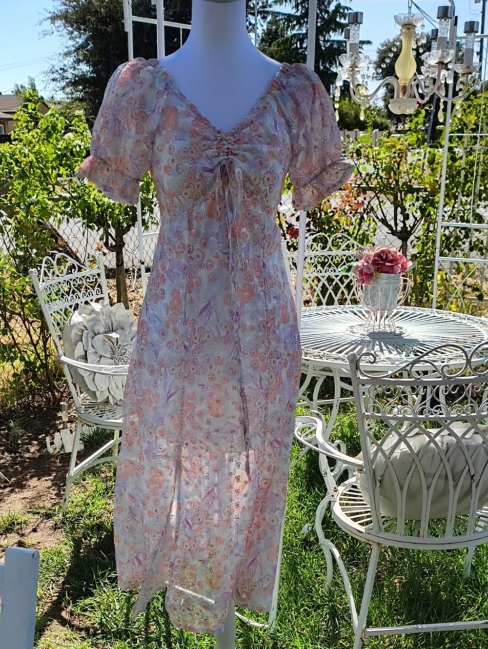 Floral Tie-Front Maxi Dress - Pink